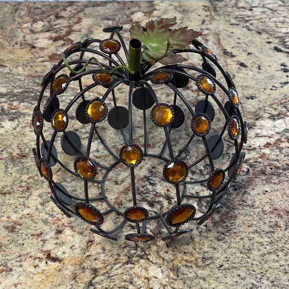 Pink Zebra Metal Pumpkin with Amber Accent gems - Picture 1 of 1